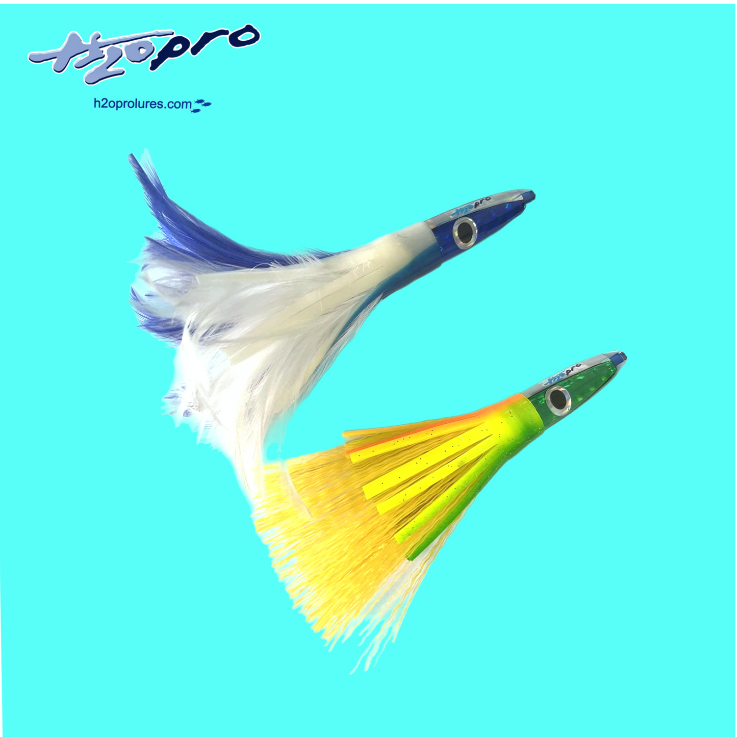 Ahi Grass Skirt Green and Yellow with Ahi Feathers Blue and white