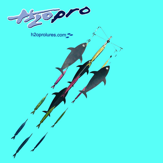 Fixed Budget dredge rigged Ballyhoo strips and Tuna Mudflaps